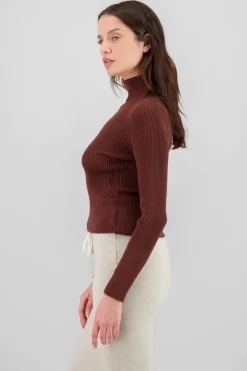 Shasa Solid Ribbed High Neck Sweater