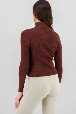 Shasa Solid Ribbed High Neck Sweater