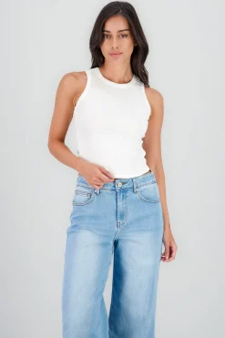 Shasa Solid Ribbed Sleeveless Round Neck Top