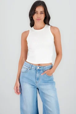 Shasa Solid Ribbed Sleeveless Round Neck Top