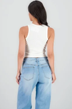 Shasa Solid Ribbed Sleeveless Round Neck Top