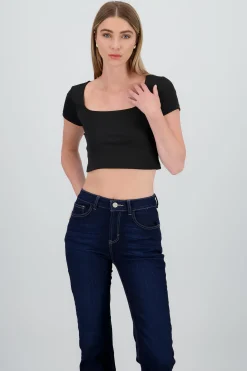 Shasa Solid Ribbed Square Neck Tank Top