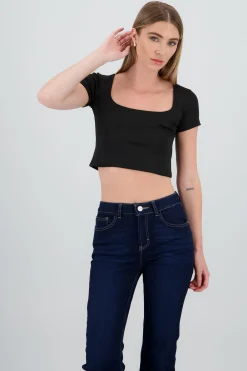 Shasa Solid Ribbed Square Neck Tank Top