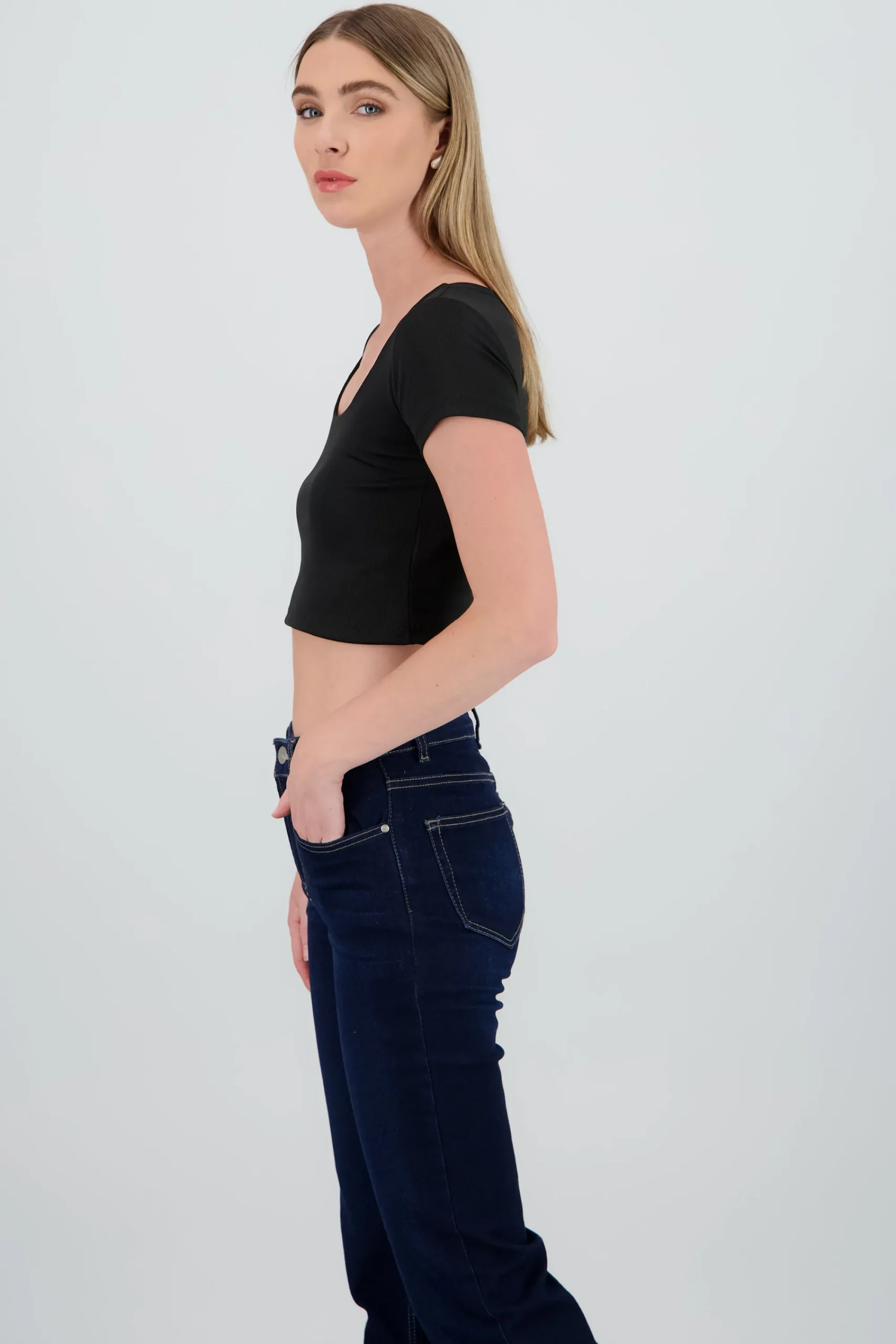 Shasa Solid Ribbed Square Neck Tank Top