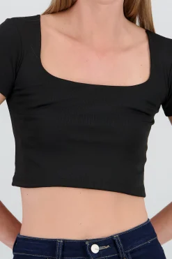 Shasa Solid Ribbed Square Neck Tank Top
