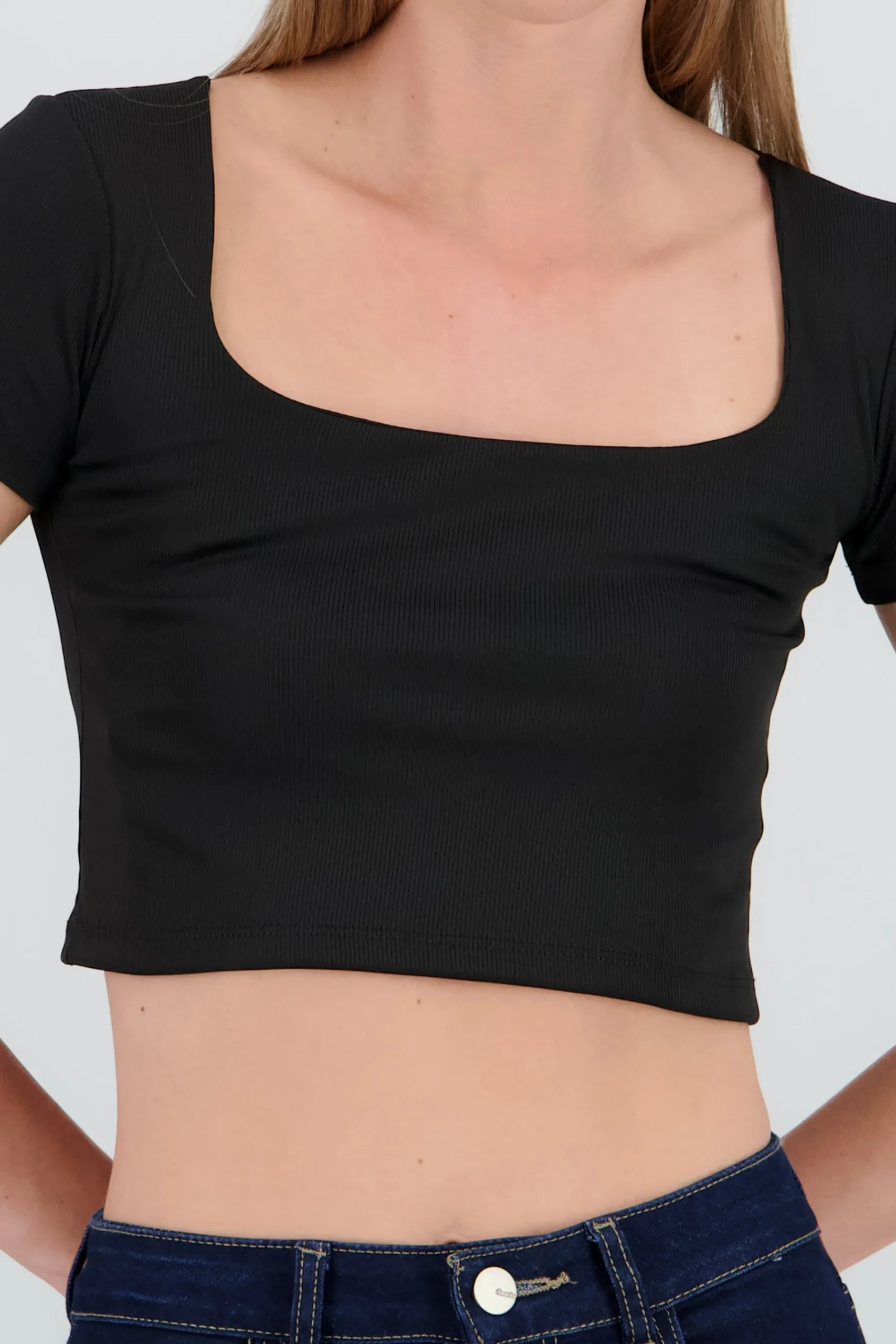 Shasa Solid Ribbed Square Neck Tank Top