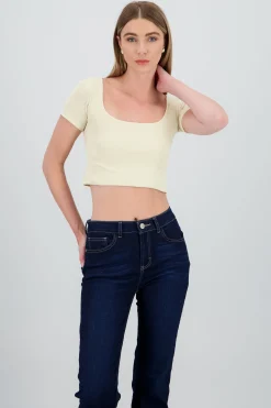 Shasa Solid Ribbed Square Neck Tank Top