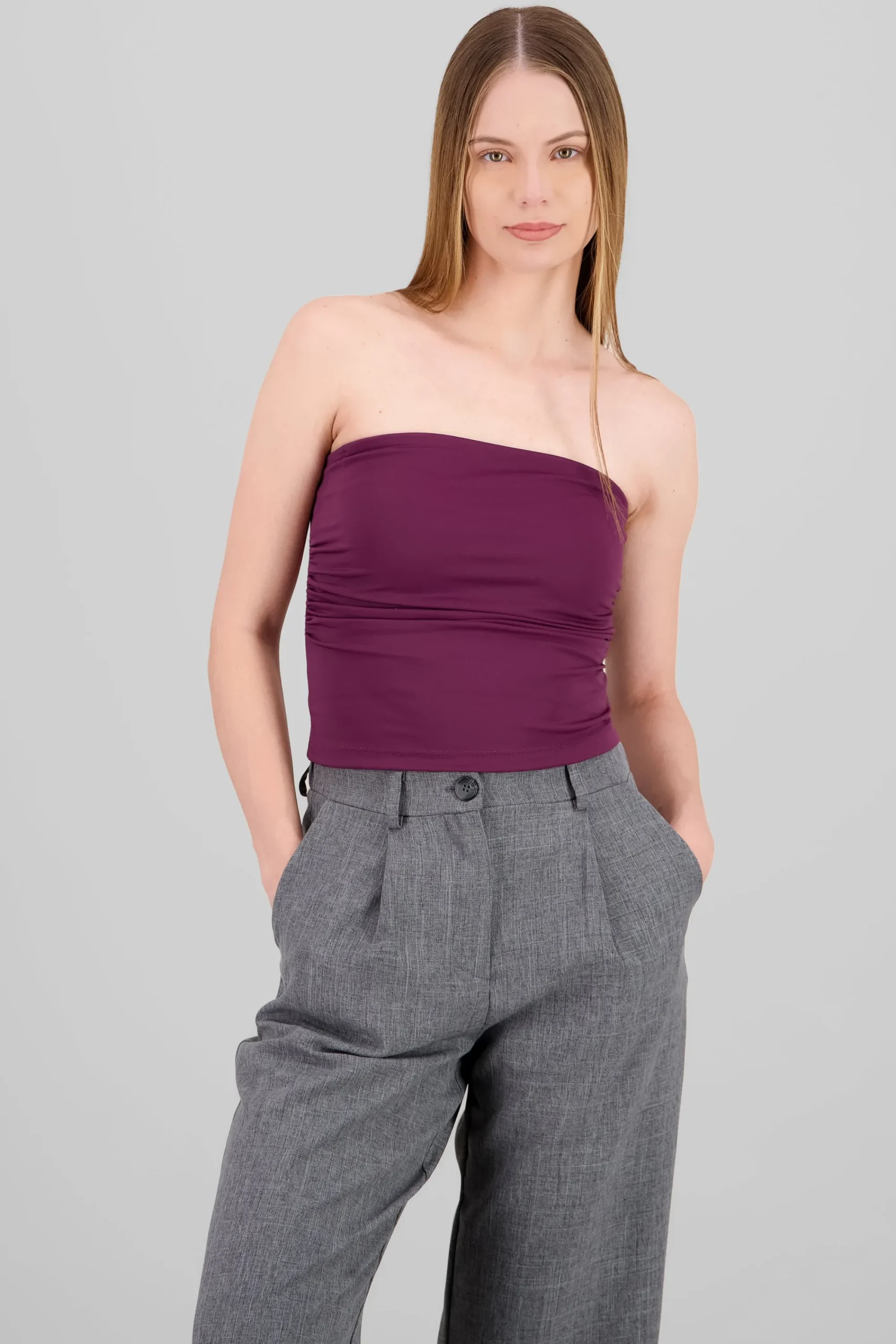 Shasa Solid Ruched Tube Top