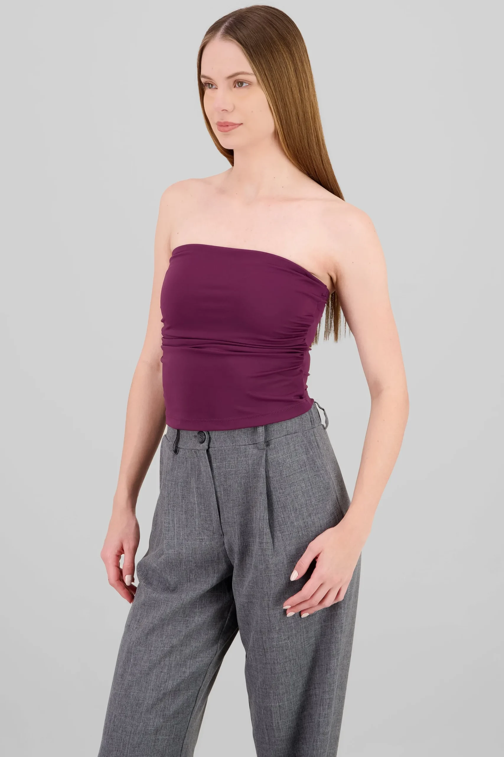 Shasa Solid Ruched Tube Top