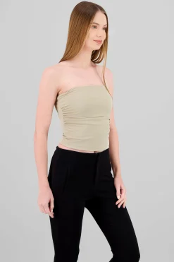 Shasa Solid Ruched Tube Top
