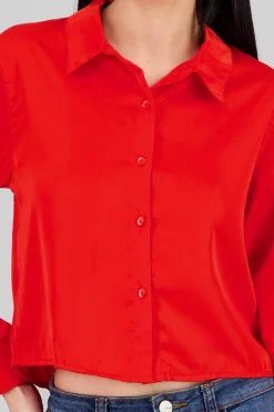 Shasa Solid Satin Long Sleeve Shirt