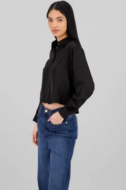 Shasa Solid Satin Long Sleeve Shirt
