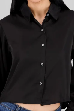Shasa Solid Satin Long Sleeve Shirt