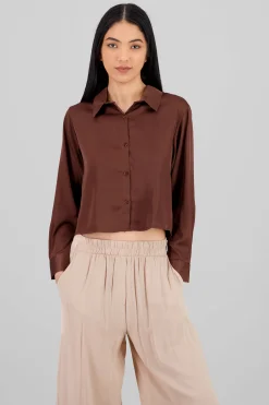Shasa Solid Satin Long Sleeve Shirt