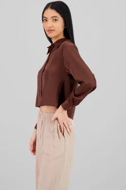 Shasa Solid Satin Long Sleeve Shirt