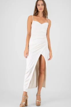 Shasa Solid Satin Maxi Dress