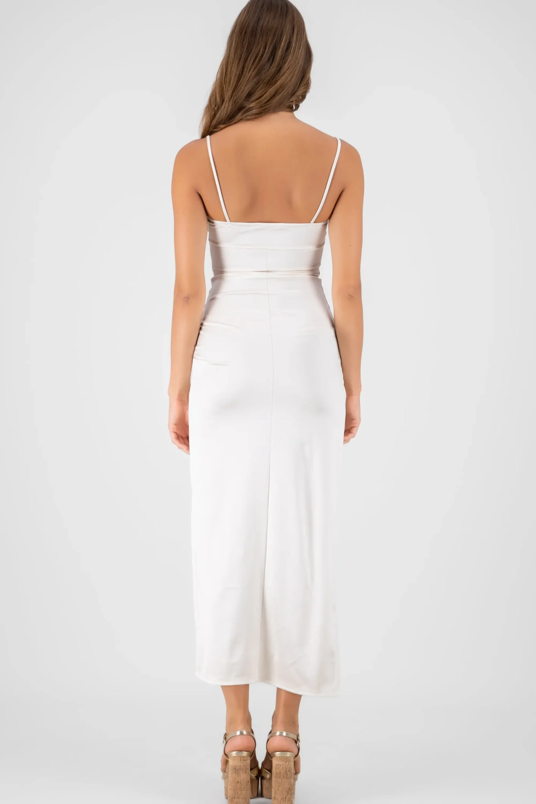 Shasa Solid Satin Maxi Dress