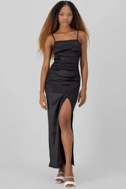 Shasa Solid Satin Maxi Dress