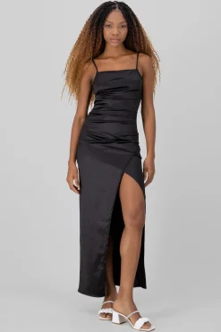 Shasa Solid Satin Maxi Dress