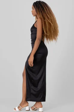 Shasa Solid Satin Maxi Dress
