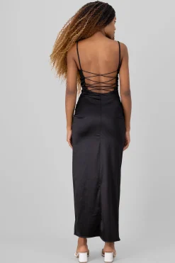 Shasa Solid Satin Maxi Dress