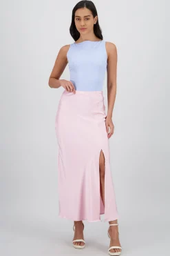 Shasa Solid Satin Maxi Skirt