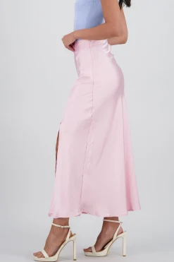 Shasa Solid Satin Maxi Skirt