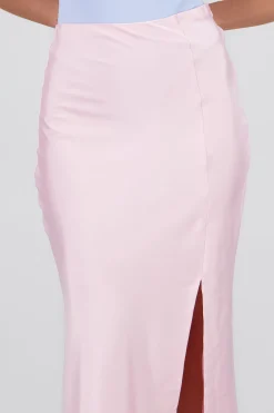 Shasa Solid Satin Maxi Skirt