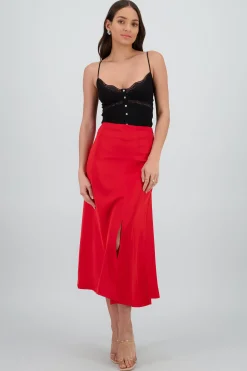 Shasa Solid Satin Maxi Skirt