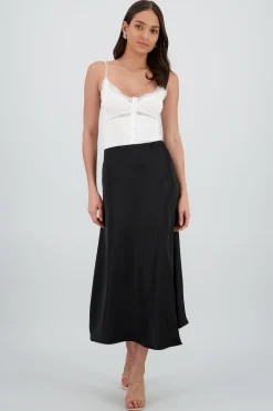 Shasa Solid Satin Maxi Skirt