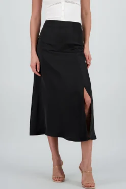 Shasa Solid Satin Maxi Skirt