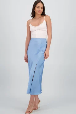 Shasa Solid Satin Maxi Skirt