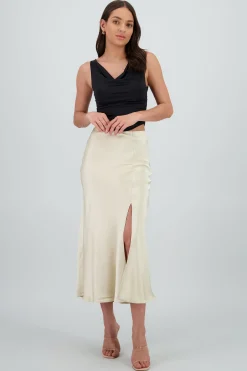 Shasa Solid Satin Maxi Skirt