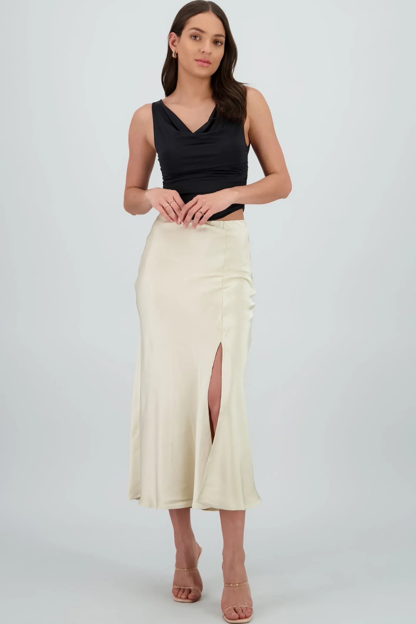 Shasa Solid Satin Maxi Skirt