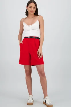 Shasa Solid Shorts with Belt Detail