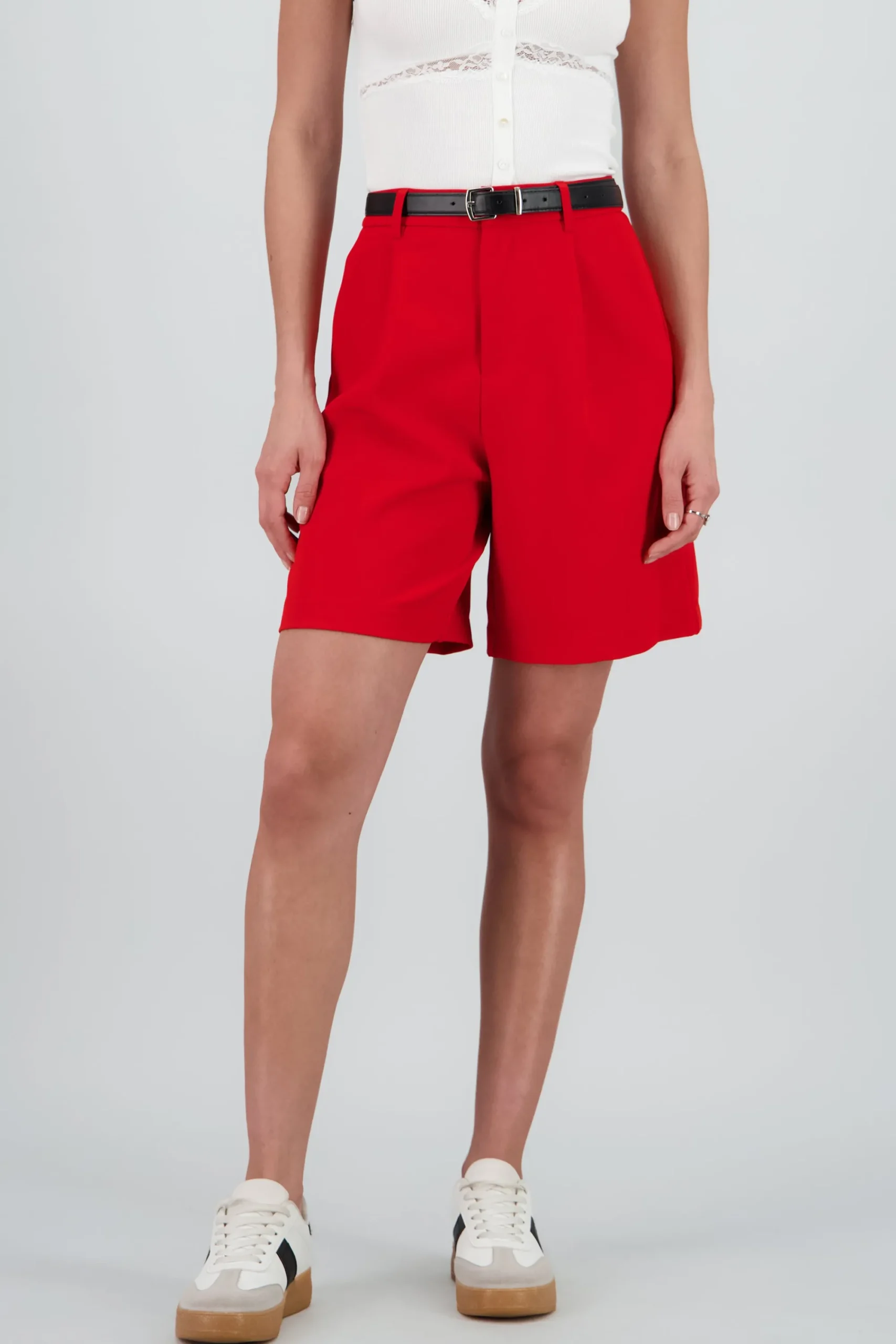 Shasa Solid Shorts with Belt Detail