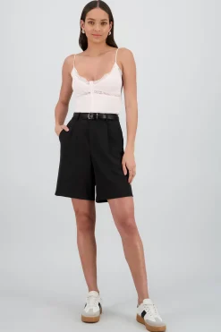 Shasa Solid Shorts with Belt Detail