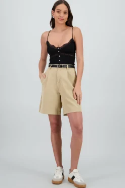 Shasa Solid Shorts with Belt Detail