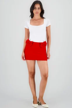 Shasa Solid Skirt with Bow Details