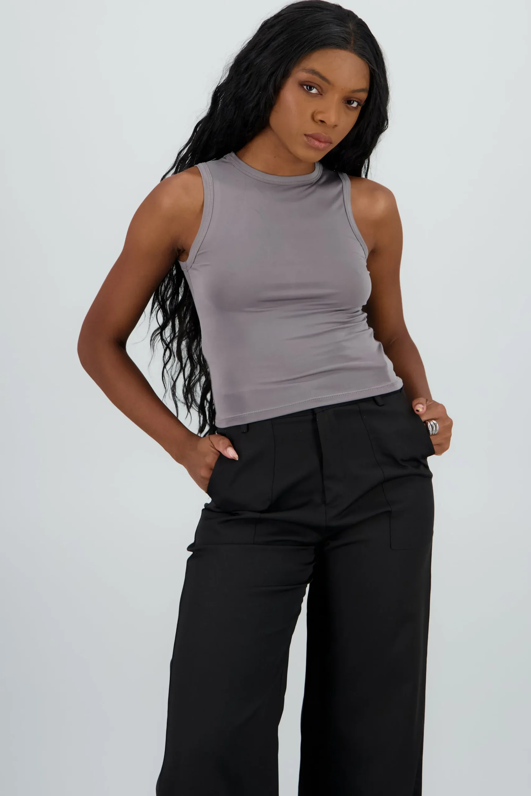 Shasa Solid Sleeveless Round Neck Top