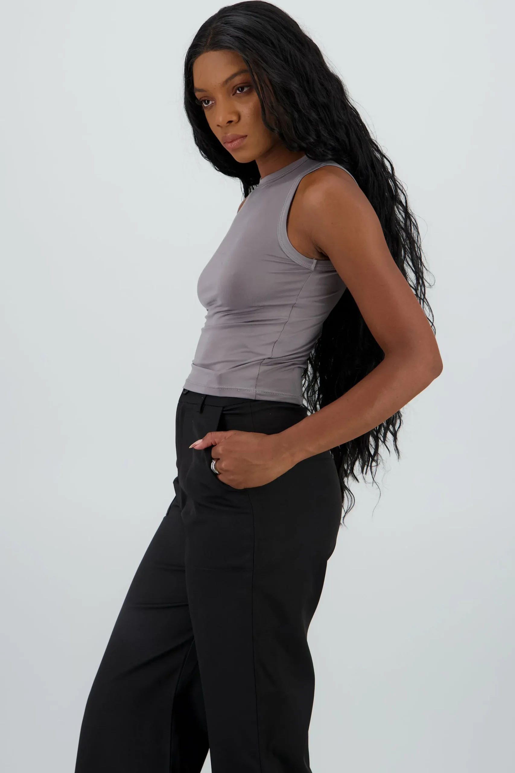 Shasa Solid Sleeveless Round Neck Top