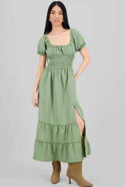 Shasa Solid Smocked Maxi Dress