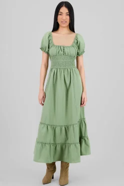 Shasa Solid Smocked Maxi Dress