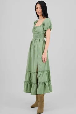 Shasa Solid Smocked Maxi Dress