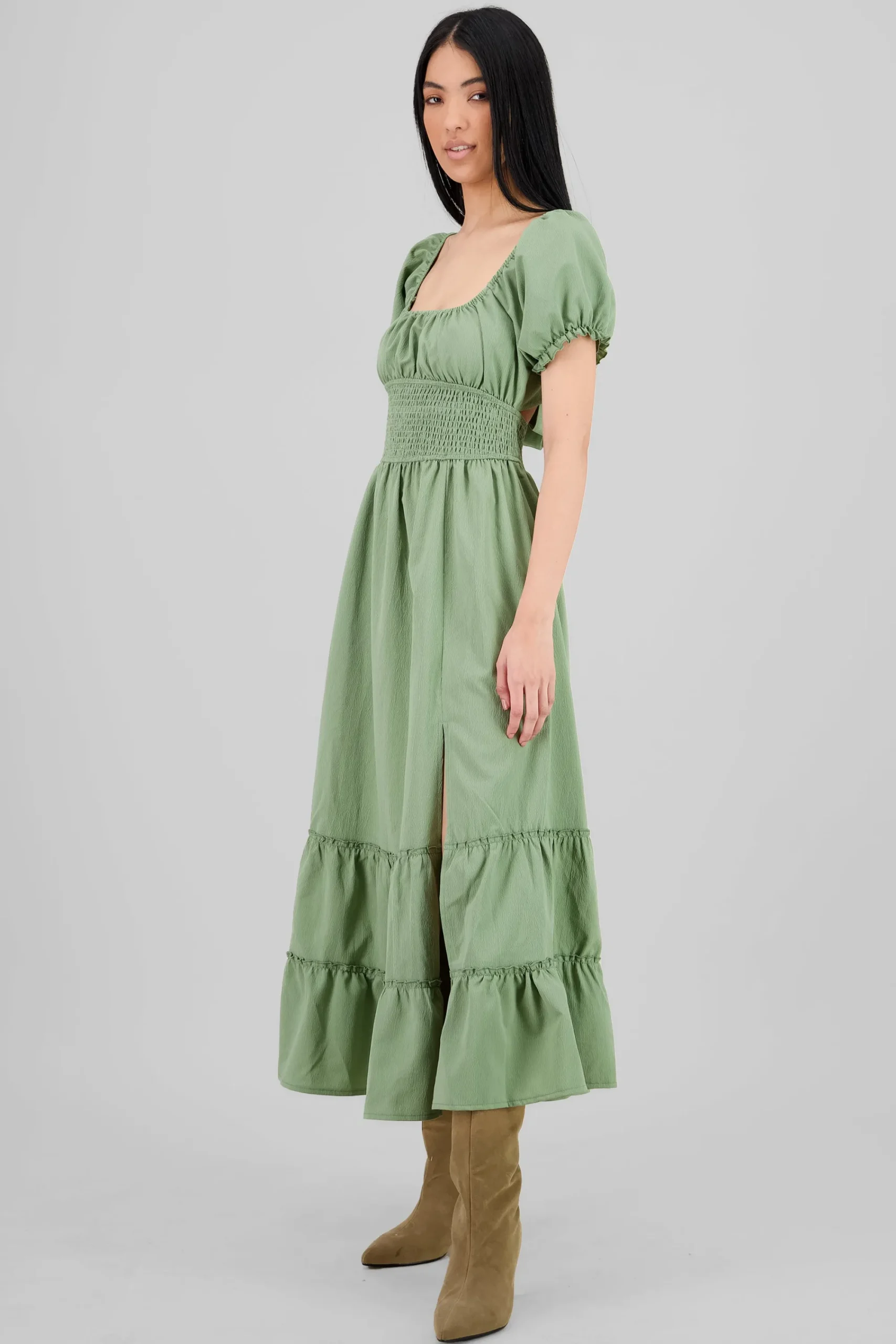 Shasa Solid Smocked Maxi Dress
