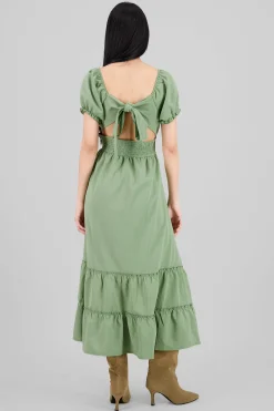 Shasa Solid Smocked Maxi Dress