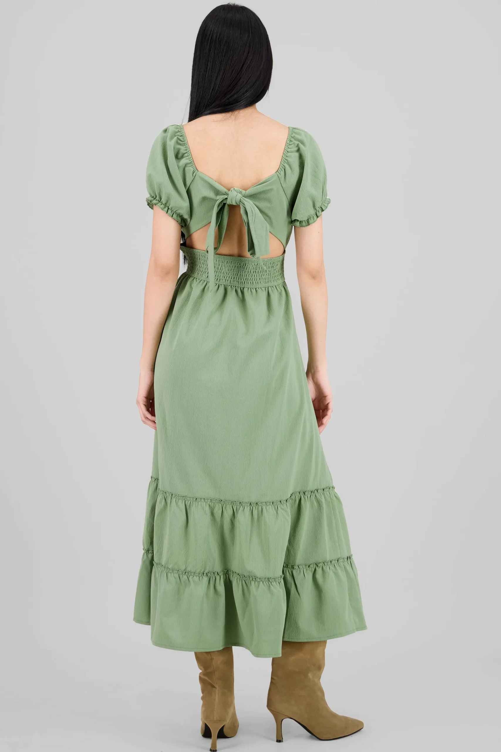 Shasa Solid Smocked Maxi Dress