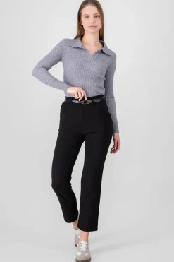 Shasa Solid Straight Pants With Belt