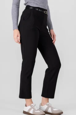 Shasa Solid Straight Pants With Belt