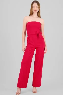 Shasa Solid Strapless Jumpsuit With Belt